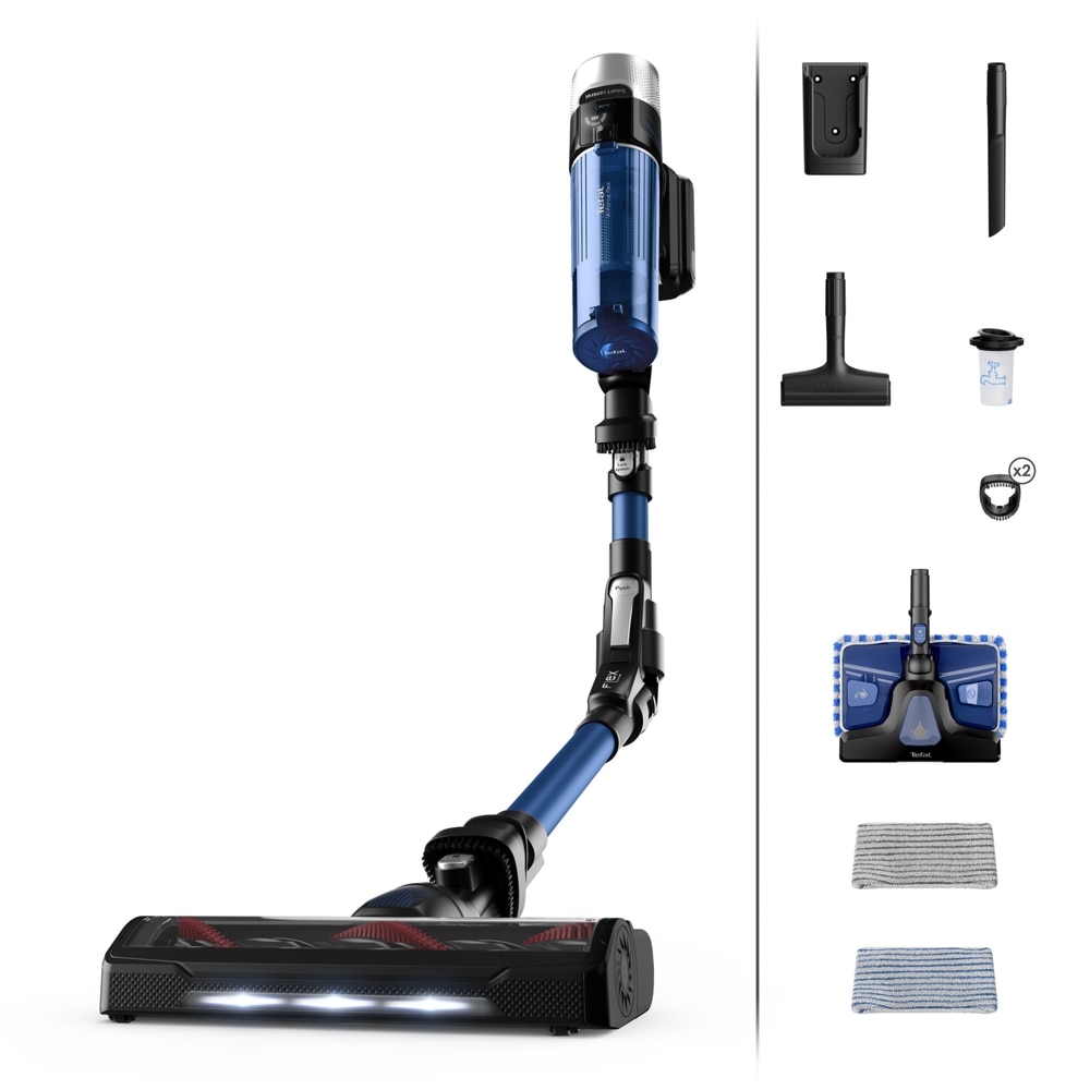 Aspirator vertical Tefal X-FORCE FLEX 9.60 TY20C4WO, Autonomie 45 minute, Iluminare LED, Afisaj control SMART, Recipient 0.4 l Albastru/Negru