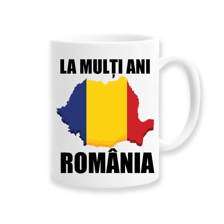 Cana personalizata La multi ani Romania, Betaprint, 330ml, alba, ceramica