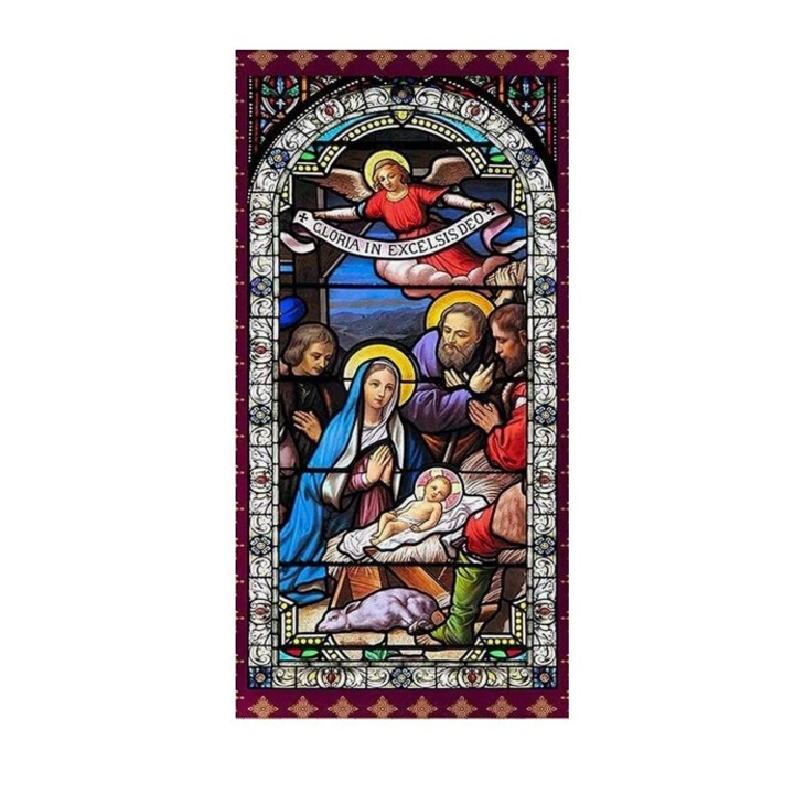 Decoratiune Craciun pentru intreaga usa, Scena nativitatii, Fecioara Maria, Iosif si pruncul sfant, model 4, FamousKids®