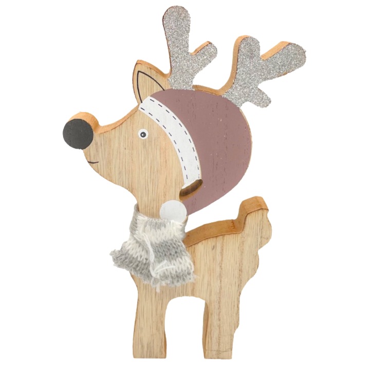 Figurina Ren din Lemn - Decoratiune de Craciun 20cm