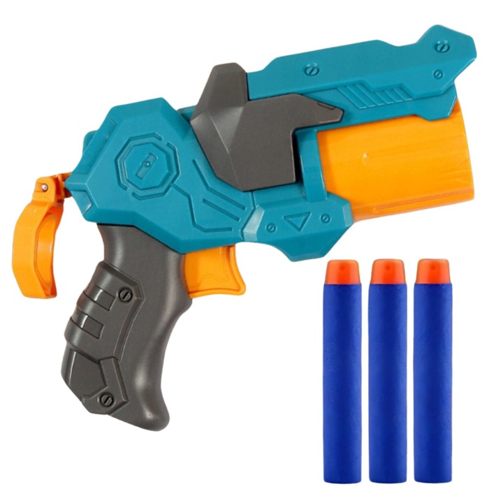 Lansator, Omna sporturi de tragere, Revolver cu 3 sageti din spuma, Pentru copii, Design usor, Ideal pentru joaca in aer liber si in interior