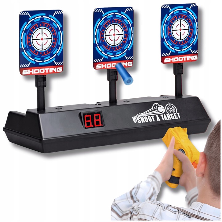 Mira electronic cu efecte sonore, Pentru copii, 3 tinte, Lcd, Cu suporturi antiderapante, Negru, Dimensiuni 24 x 11 x 18 cm