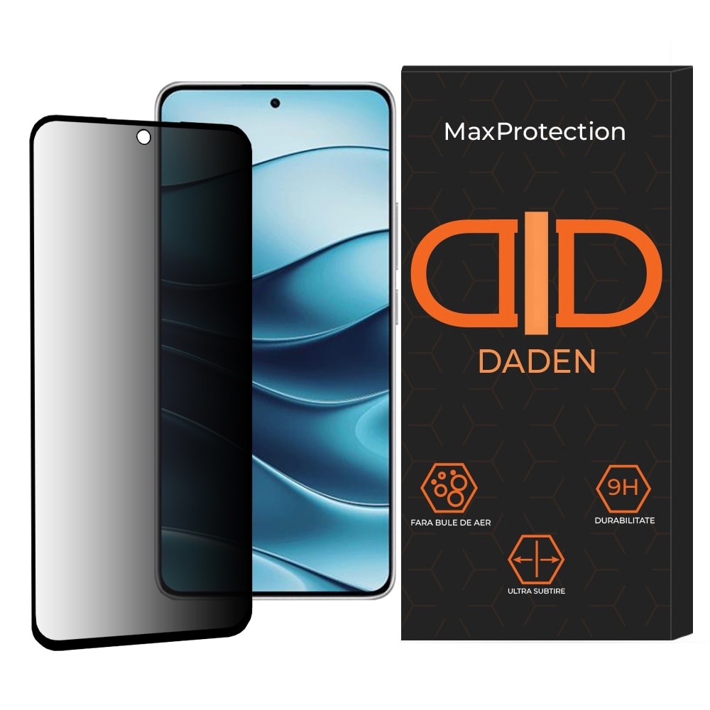 Folie Sticla Privacy pentru Xiaomi Redmi Note 14 Daden MaxProtection, Full Cover, Protectie Profesionala, Ultra Rezistenta, Calitate Premium