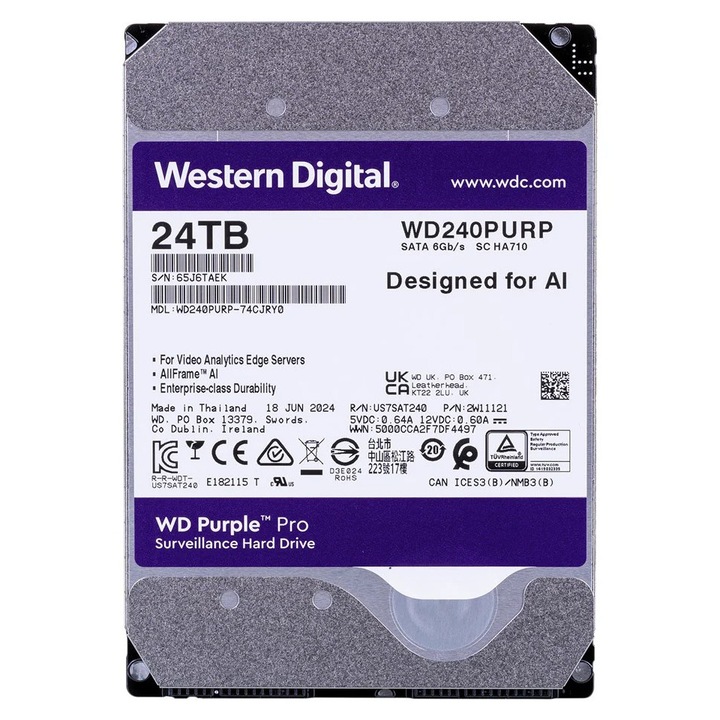 HDD, WD, 24TB, 7200 RPM, 512 MB, 147x101,6x26,1mm