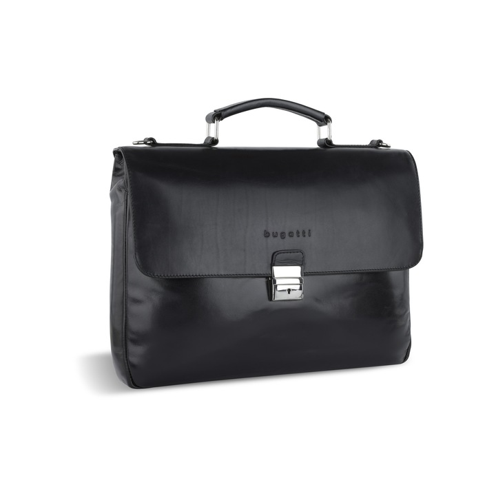 Üzleti laptop aktatáska 15", Bugatti, Romano sorozat, 493990, természetes bőr, fekete