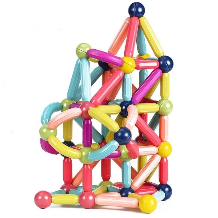 Set de joaca magnetic STEM, pentru constructii creative - 64 piese magnetice, E-Toy®