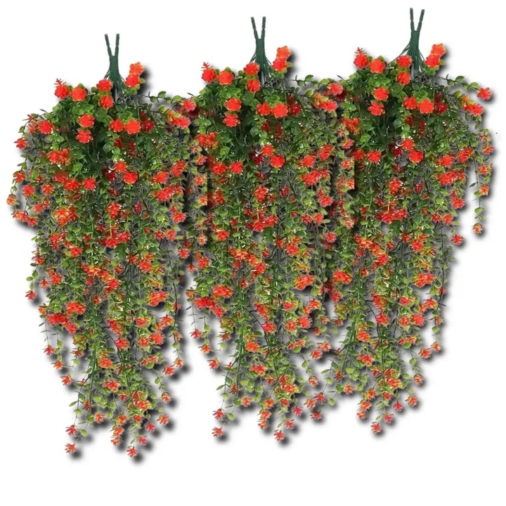 Set de 3 plante artificiale suspendate, Edibazzar, plastic, 76cm, rosu/verde