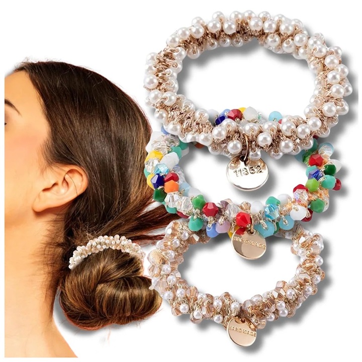 Set 3 Benzi de Par Elegante cu Cristale Multicolor Accesorii Coafura Flexibile si Elastice pentru Femei si Fete Decoratiuni Par Stralucitoare Cadou Perfect pentru Orice Ocazie Speciala