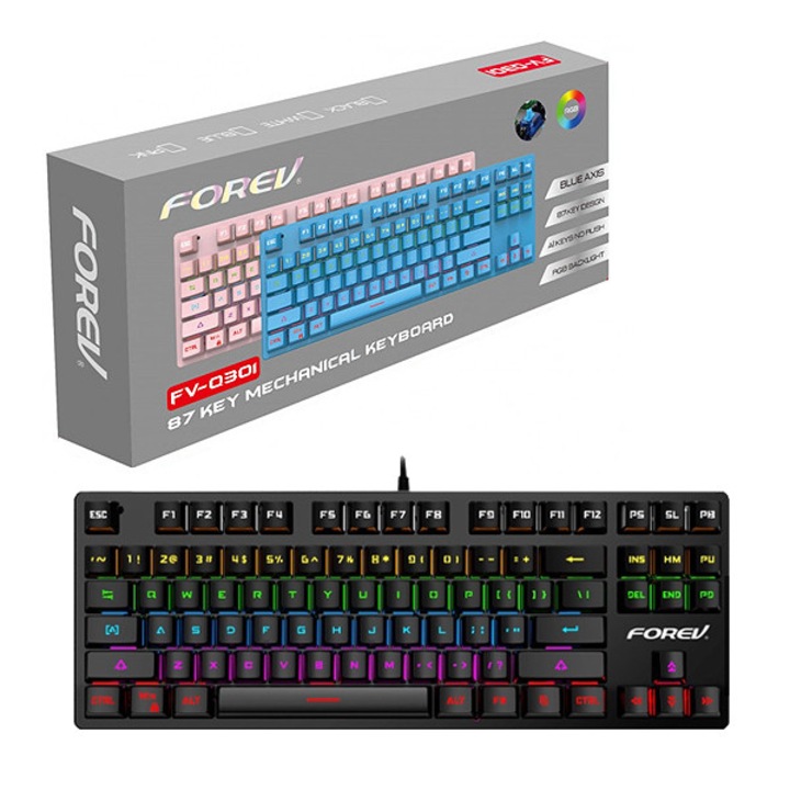Механична игрална клавиатура, Forev, RGB осветление, 87 клавиша