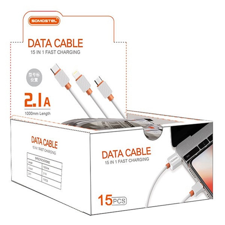 Cablu de date USB Lightning Somostel, 2A Quick Charger, 1m, negru, set 15 bucati