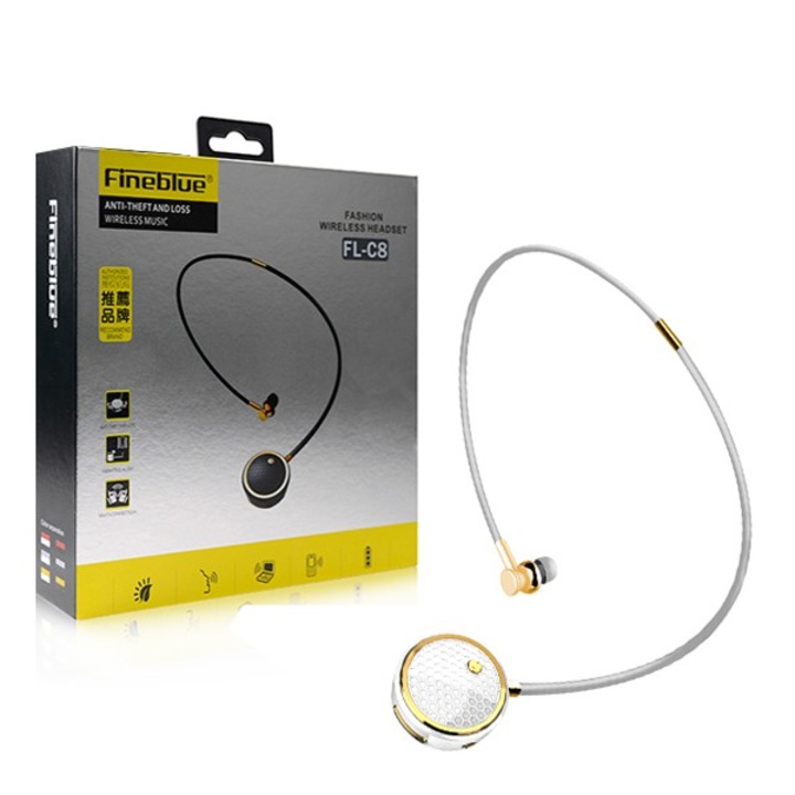 Casti Wireless FINEBLUE FL-C8, alb-auriu, Bluetooth 4.0, 130 mAh