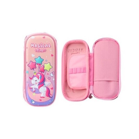 Piornik dwukomorowy rozowy cu unicorn, Leantoys, 24cm x 11cm