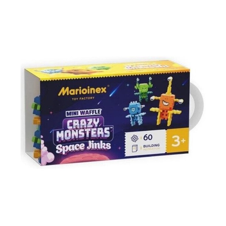 Marioinex Mini Waffle Space Jinks Gofri építőjáték készlet, 3 db szörnyecske, 60 db, 3+ év, 93x173mm, többszínű