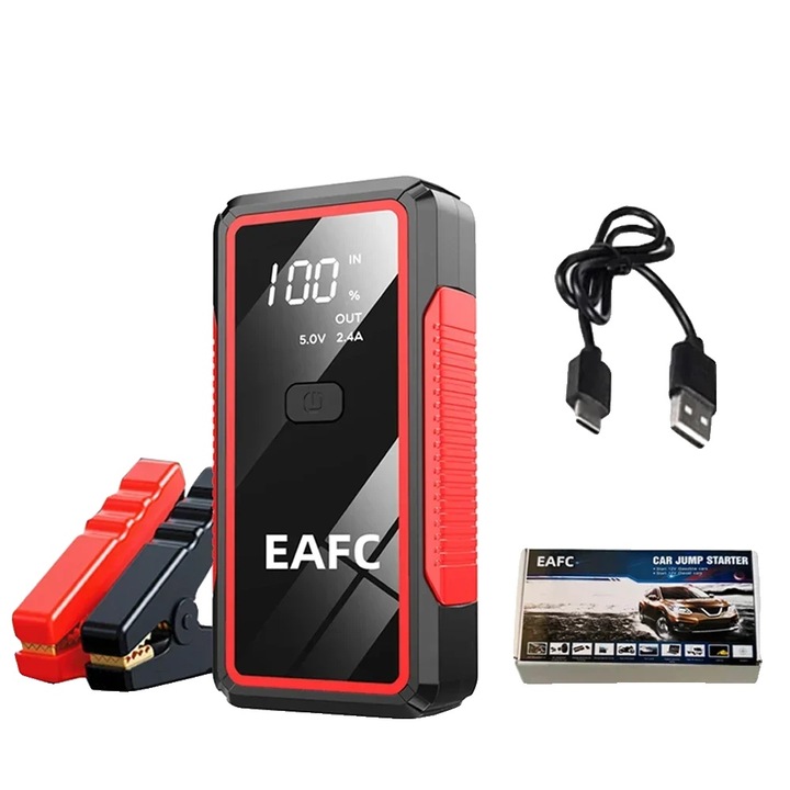 Autós egyenirányító, 2000A, USB, LED, 20000-30000 mAh