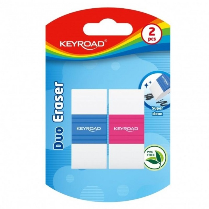 Guma de sters set 2 bucati, Keyroad, design bicolor, ergonomic, mix culori, 90x15,5x15,5 mm