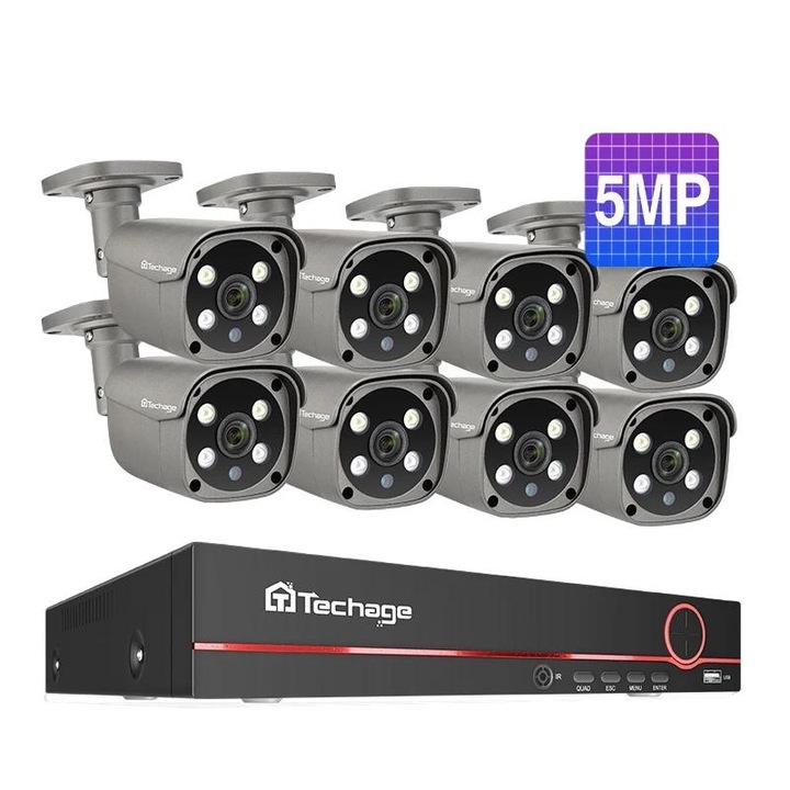 Térfigyelő kamerarendszer, 8CH, 8 5MP kamera, AI mozgásérzékelés, IP66, 3T