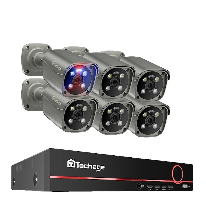 Set camera de supraveghere 8CH, 4MP, viziune nocturna, rezistenta la intemperii, 4 camere