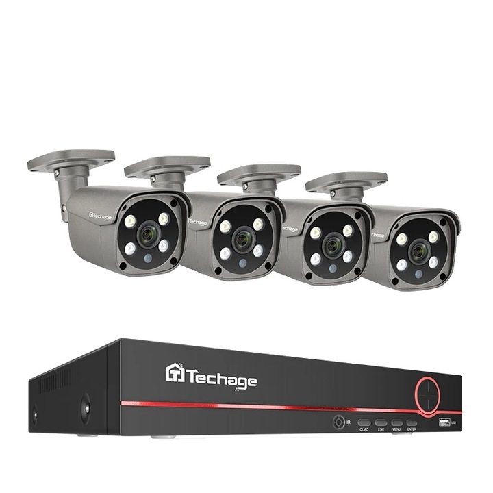 Sistem de camere de supraveghere, 8CH, 4 camere 5MP, detectie miscare, audio bidirectional, IP66