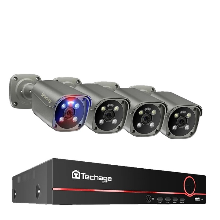 Sistem de camere de supraveghere, 8CH, 4 camere 8MP, audio bidirectional, 1TB, IP66