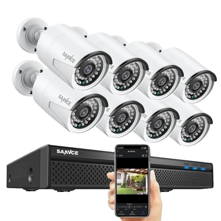 Kit Supraveghere, 16CH, 8 Cam, 8MP, Nocturna, Rezistent la intemperii