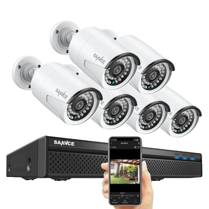 Kit Supraveghere, Sance, 8 Canale, 4 Camere, 5 MP, Viziune Nocturna, 100 ft, 6T