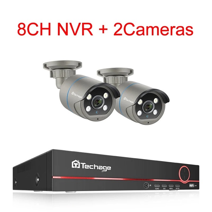 Surveillance Kit 8CH NVR, 4MP, mozgásérzékelő, vízálló kamera, 2 kamera