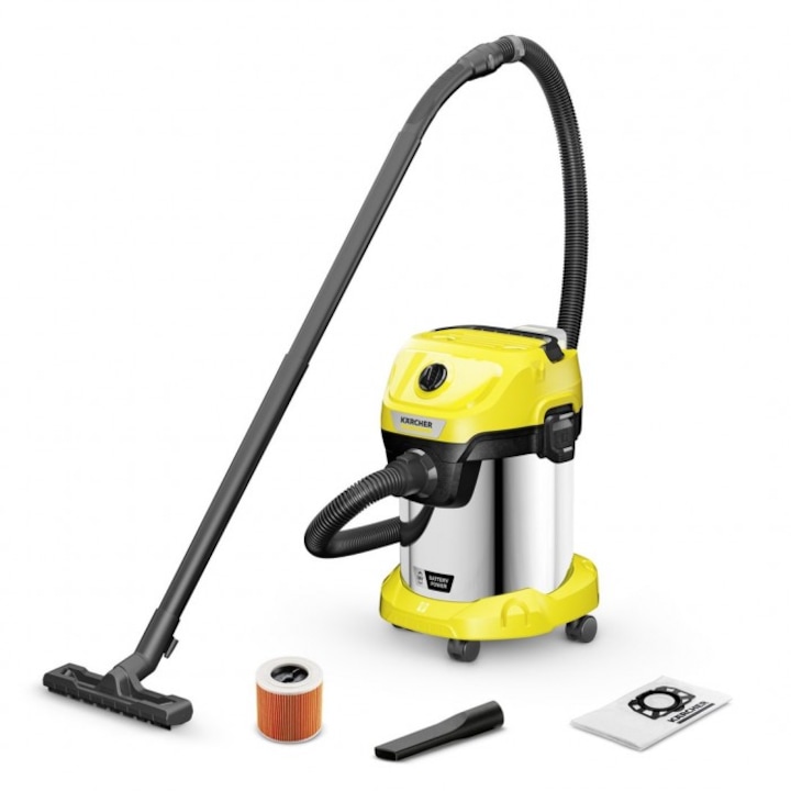 Aspirator universal KARCHER WD 3-18 S, 225W, curatare umeda si uscata, negru, 2m cablu