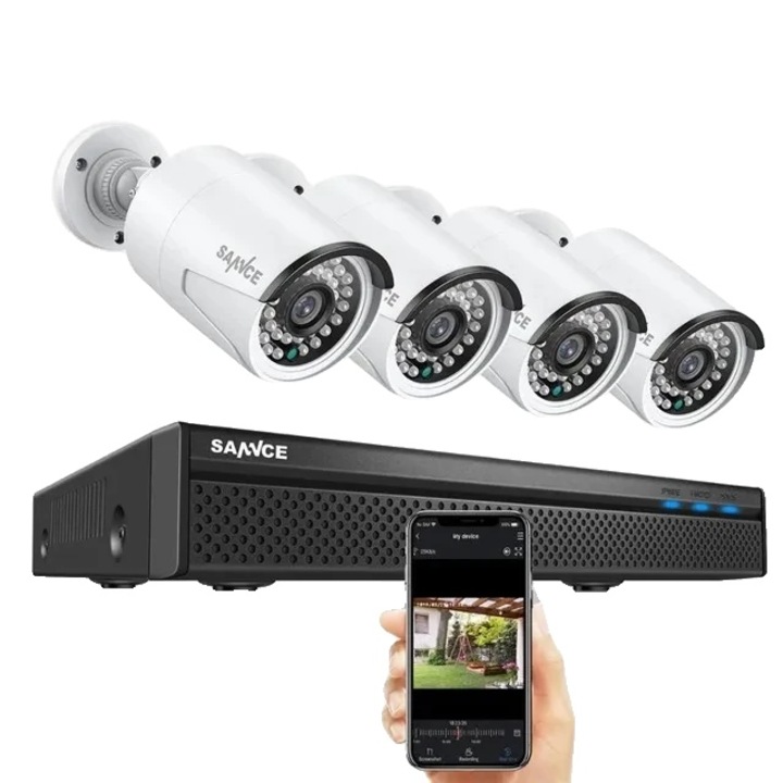 Felügyeleti rendszer, 8MP, 4 kamera, H.265+, 8CH POE, Méretek 260x245x47mm