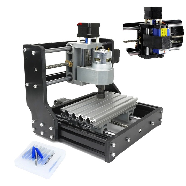 Masina de frezat CNC 1610 Pro, design compact, control open source, laser multipower, 180x100x45mm