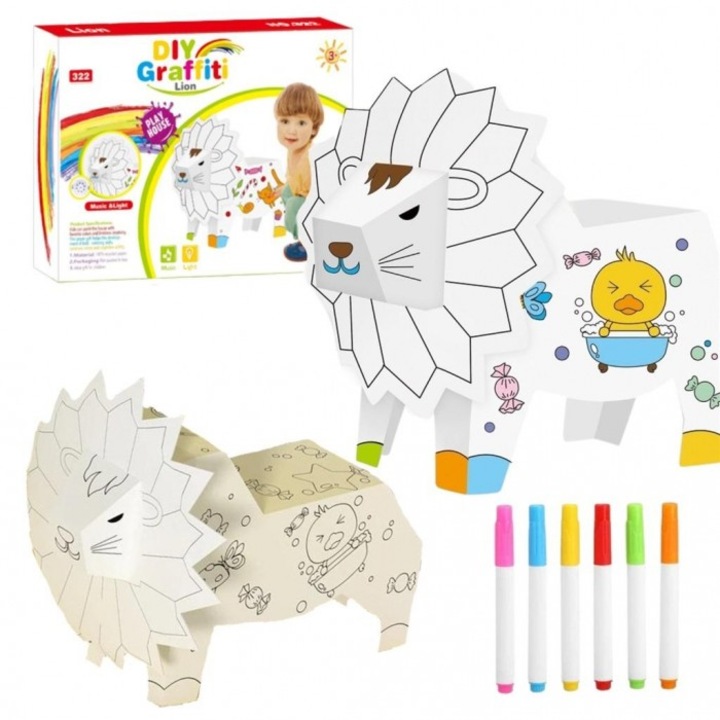 Oroszlándoboz készlet festéshez, Maksik, 34x4,5x25cm, 3+ éves gyermekeknek