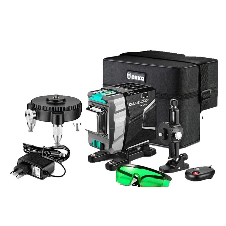 3D lézeres szintező, Deko, önszintező, zöld, 10m, 130x80x125mm