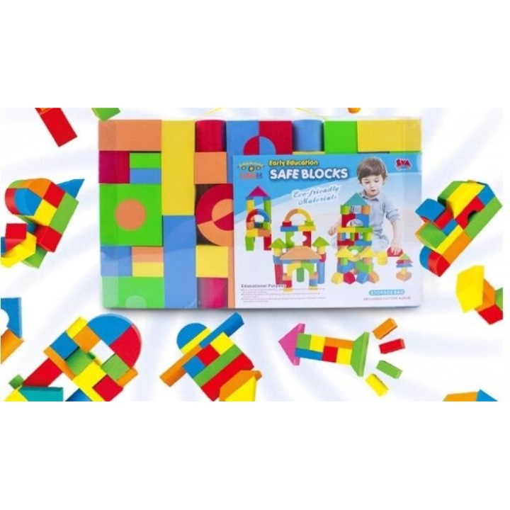 Set 76 blocuri pentru constructie, W&K, 28.5x21.5x7.5cm, 3 ani +