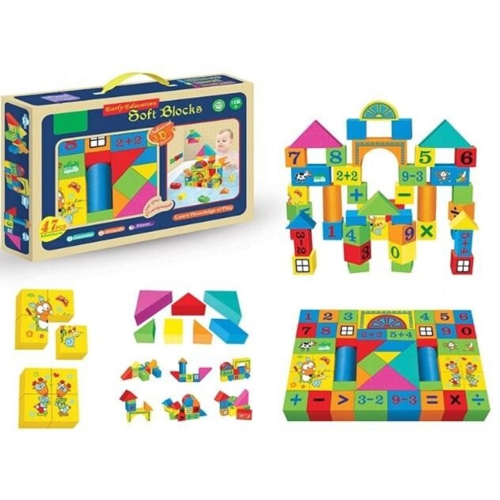 Комплект от 47 строителни блокчета, W&K, 33.5x22.5x4.1cm, 18 месеца +