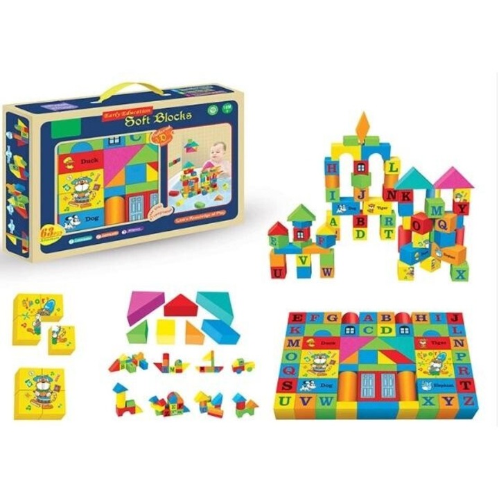 63 db építőelem készlet, W&K, 38x26x4,1 cm, 18 hónapos+