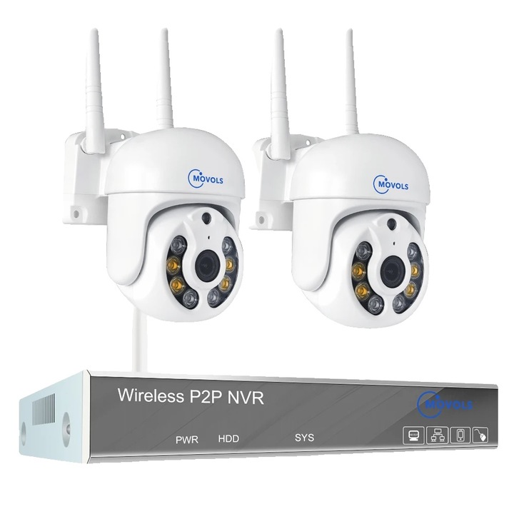 Комплект за наблюдение Movols, безжично, 10CH NVR, 5MP, 2 PTZ камери, 2T