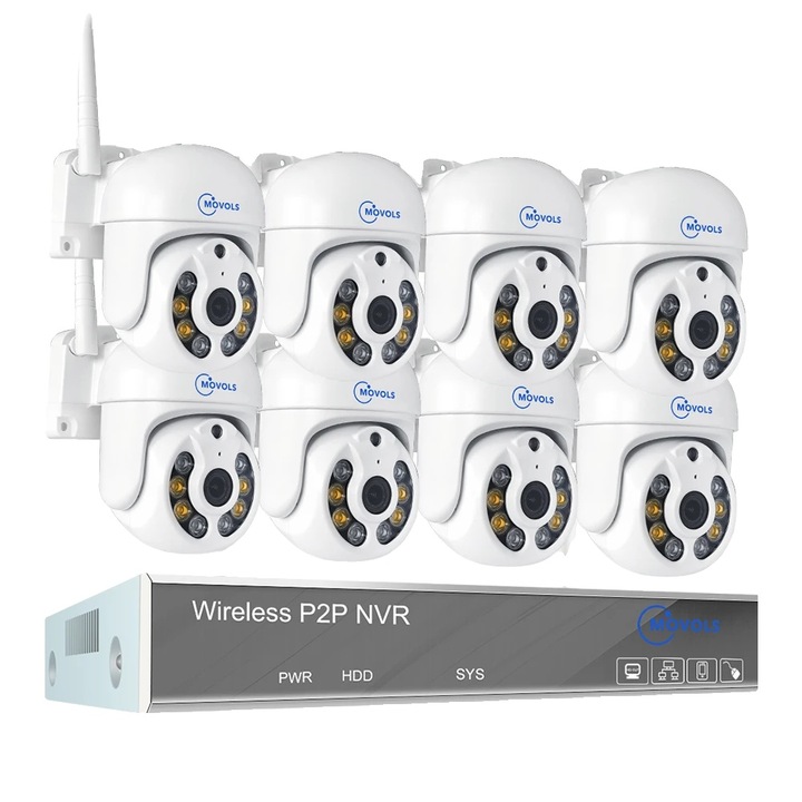 Kit Supraveghere Wireless, Movols,10CH NVR, 5MP, 4 camere PTZ, 4TB