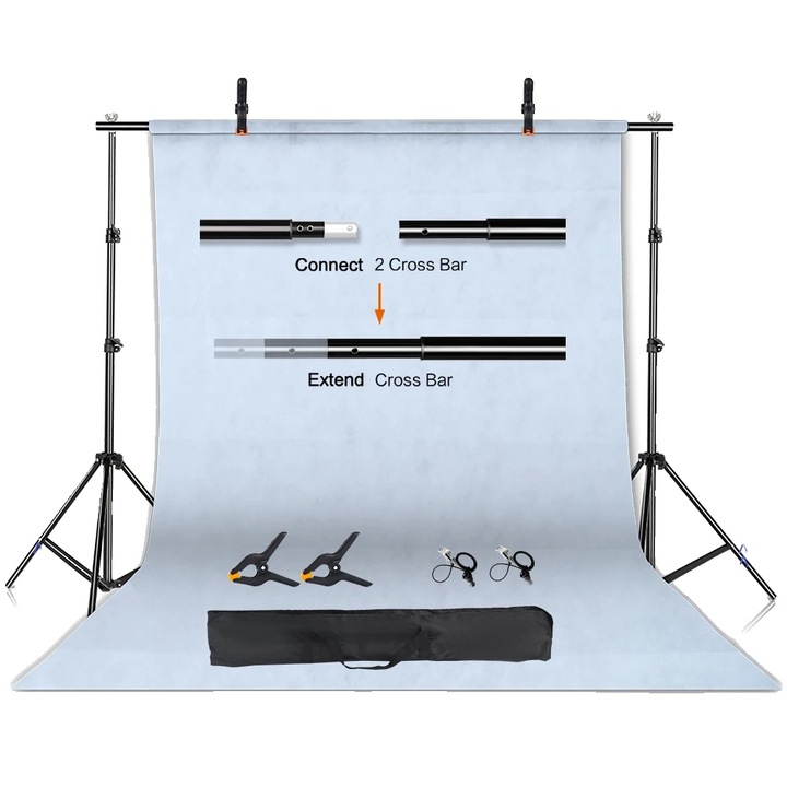 Kit suport fundal foto, extensibil alb, 2000x3000