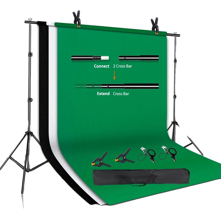 Kit suport fundal foto, extensibil, 3 culori, 2600x3000cm