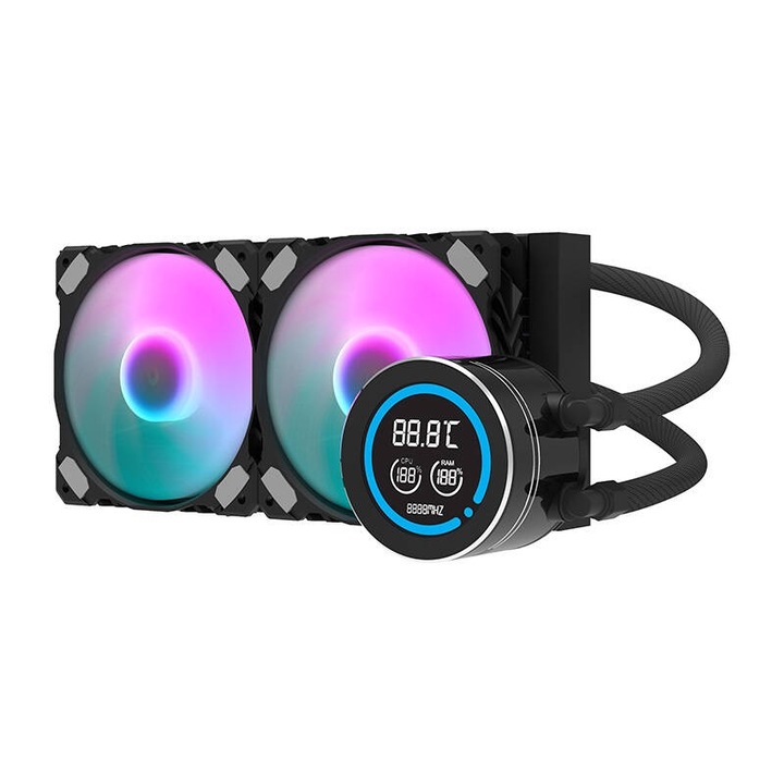Водно охлаждане Darkflash DN-D240, 240mm, 2 вентилатора 120mm, ARGB, 275x120x27mm