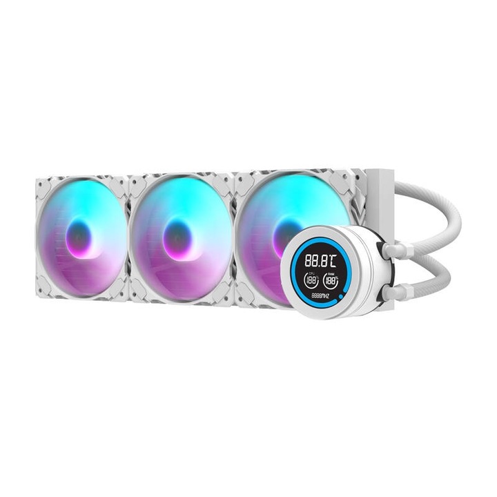 Водно охлаждане Darkflash DN-D360, 3 вентилатора 120mm с ARGB, бяло, 397x120x27mm