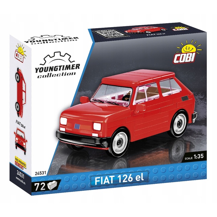 Set de constructie Cobi Fiat 126p Elegant, 72 piese, rosu, 9.5x5.5x4.5cm