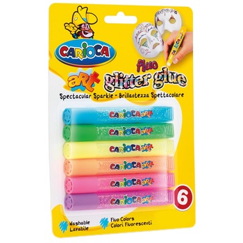 Lipici cu sclipici Carioca Fluo, 6 buc/set Lipici cu sclipici Carioca Fluo, 6 buc/set