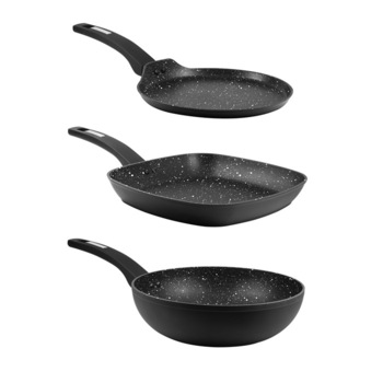 Set 3 tigai marmorate Marburg, aluminiu forjat, diametru clatite 24 cm, wok 24 cm, grill 28 cm, inductie Set 3 tigai marmorate Marburg, aluminiu forjat, diametru clatite 24 cm, wok 24 cm, grill 28 cm, inductie