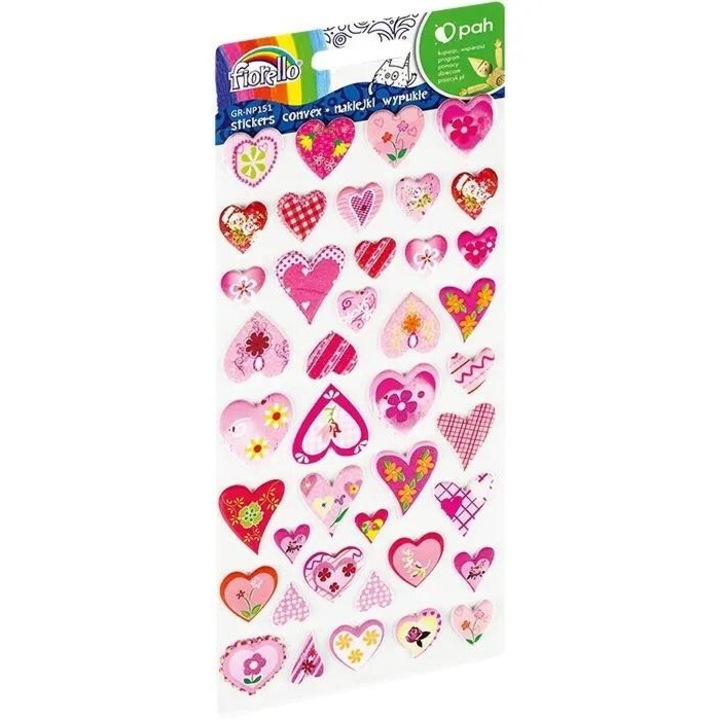 Stickere decorative Fiorello set, forme inimi cu flori, blister