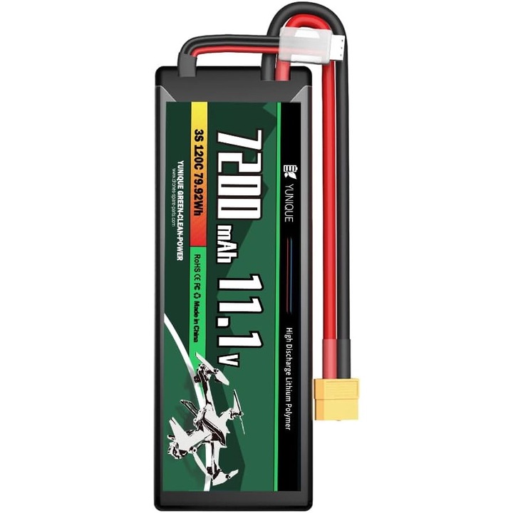Baterie LiPo 3 Celule 11.1V 7200mAh 120C cu Conector XT90, Cablu Siliconic si Carcasa Rigida - Dimensiuni 138X46X37 mm, Greutate 488g - Putere Ridicata pentru Modele RC
