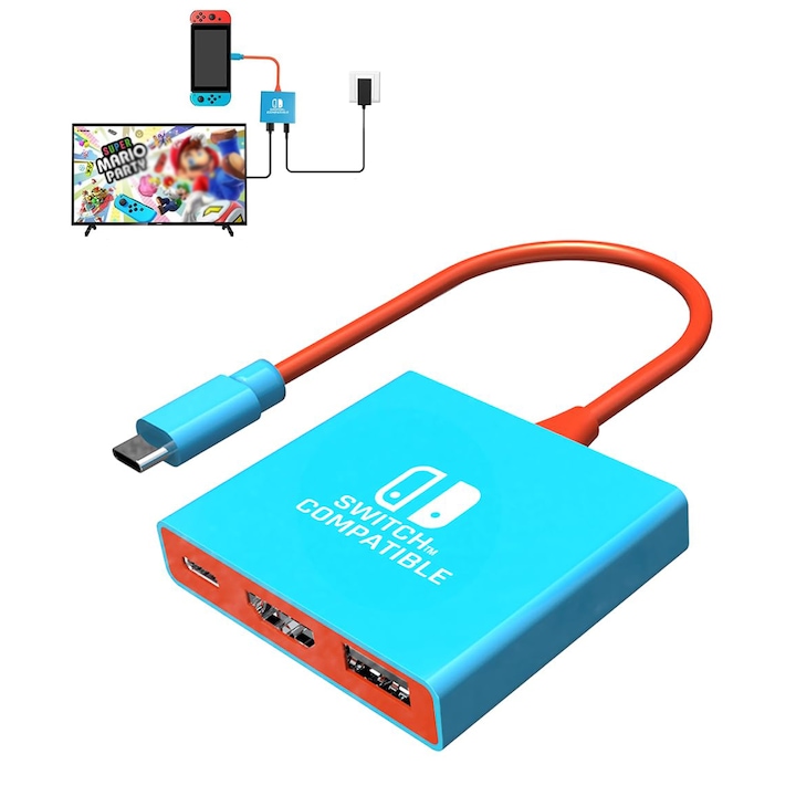 Hordozható adapter Nintendo Switchhez, 1080P támogatás, 3 HDMI 2.0 és USB 3.0 port