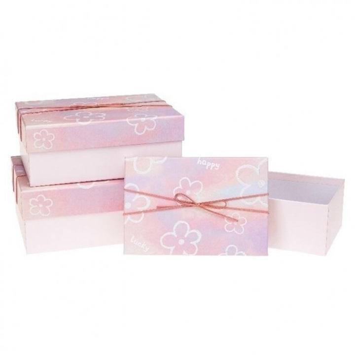 Комплект 3 Подаръчни Кутии Розетка, 22.5x15.5x9см, 25x18x10см, 28x21x11см, Многоцветни