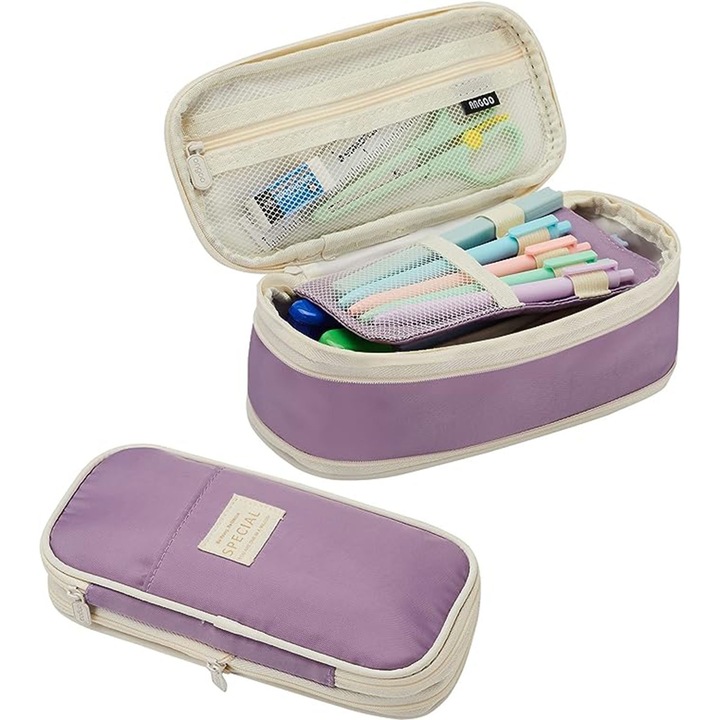 Iskolai tolltartó, XUNNING®, Nagyon nagy kapacitású tároló rendszerező, Állítható méret, multifunkcionális, vászon, Lila