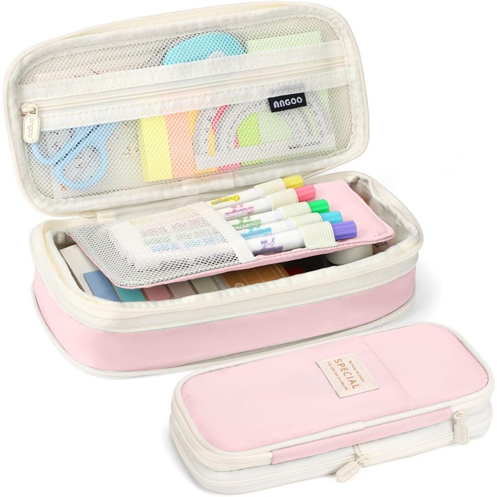 Iskolai tolltartó, XUNNING®, Nagyon nagy kapacitású tároló rendszerező, Állítható méret, többfunkciós, vászon, Rózsaszín