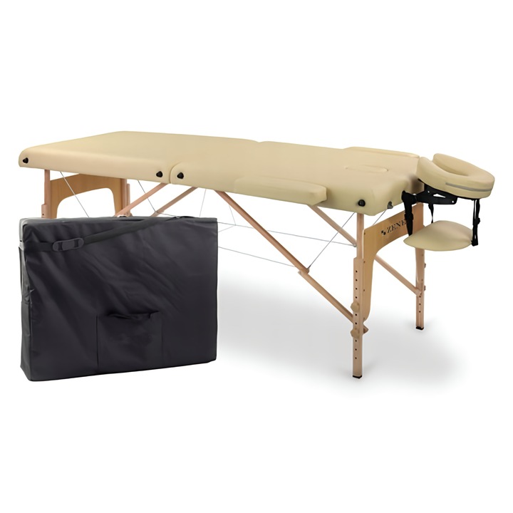 Преносима масажна кушетка Zenet ZET-1042 размер S, Дървена, кремава